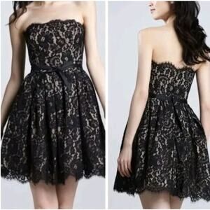 Neiman Marcus Robert Rodriguez ~Woman Size 6~ Black Lace Fit/Flare Dress Striped